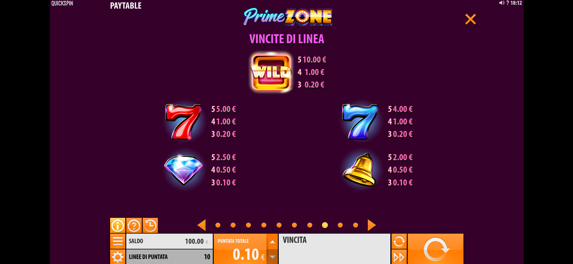 paytable della slot machine prime zone