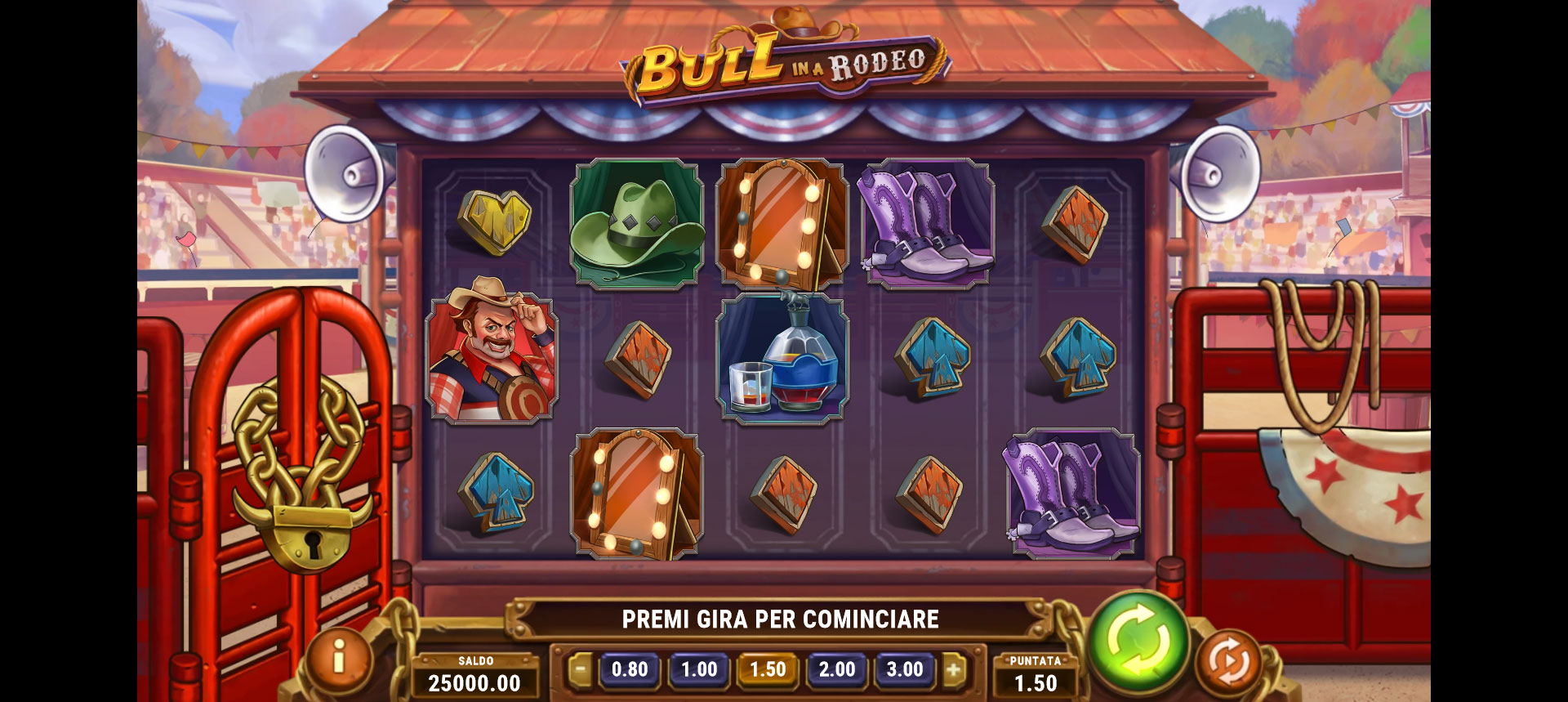griglia del gioco slot machine bull in a rodeo