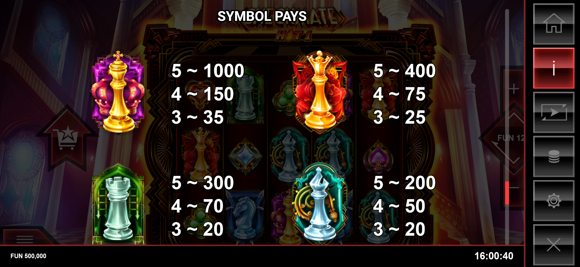tabella simboli della slot machine checkmate hot 1