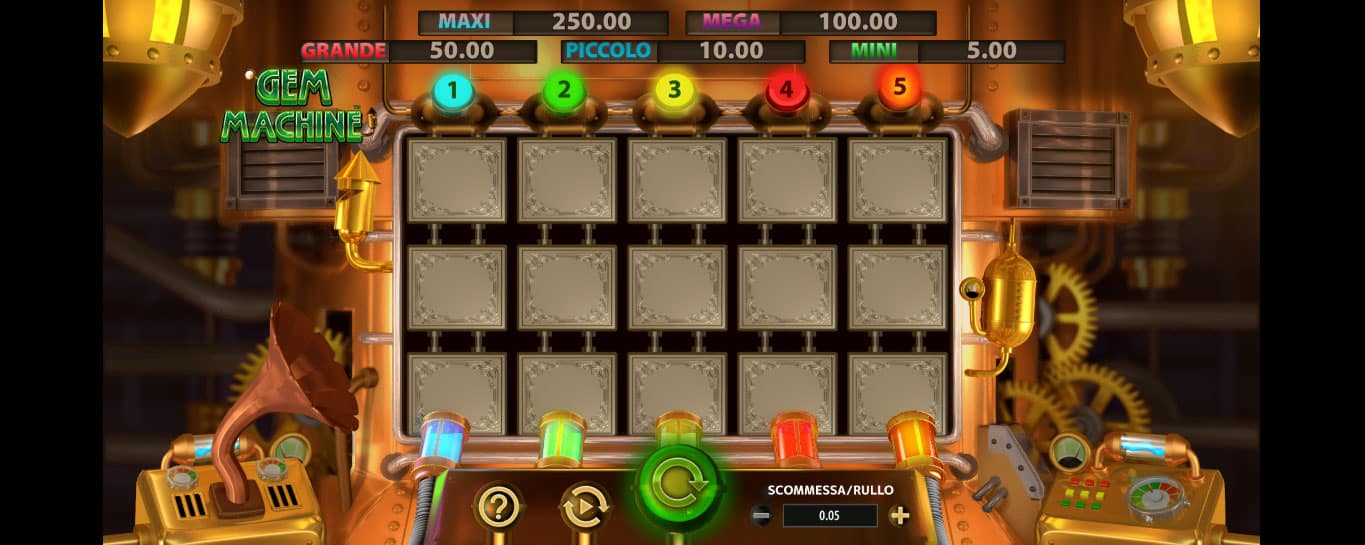 schermo del gioco slot machine gem machine