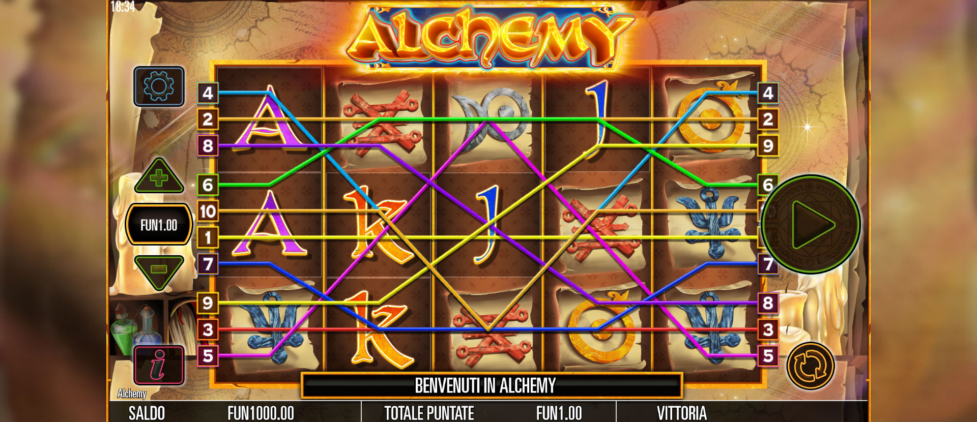 schermata del gioco slot machine alchemy