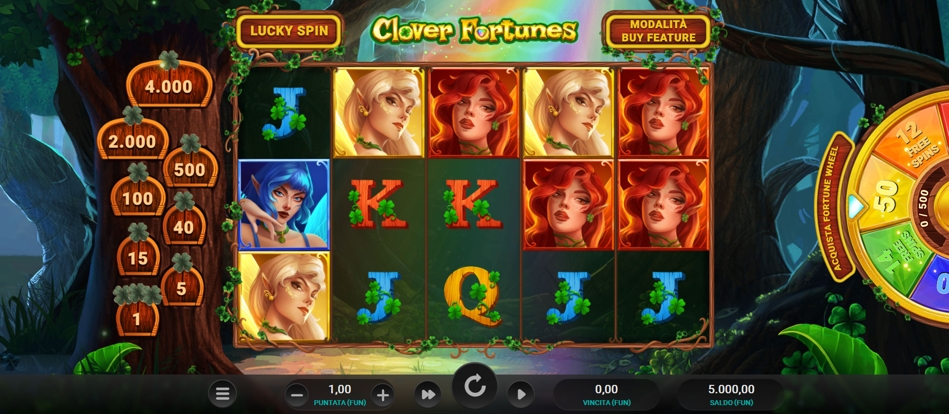 griglia di gioco della slot online clover fortunes