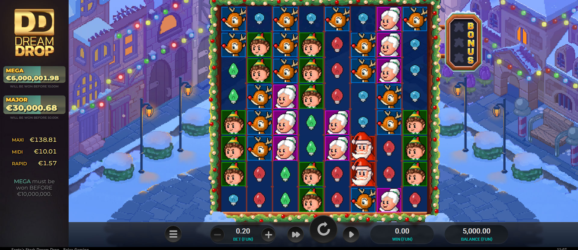 schermo del gioco slot online santa's stack dream drop