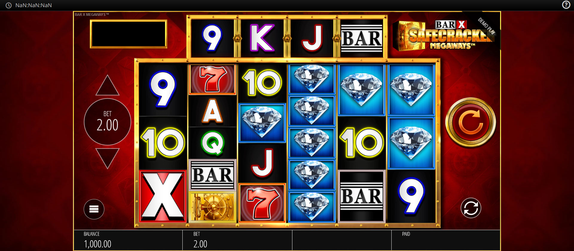 griglia di gioco della slot machine Bar-X Safecracker