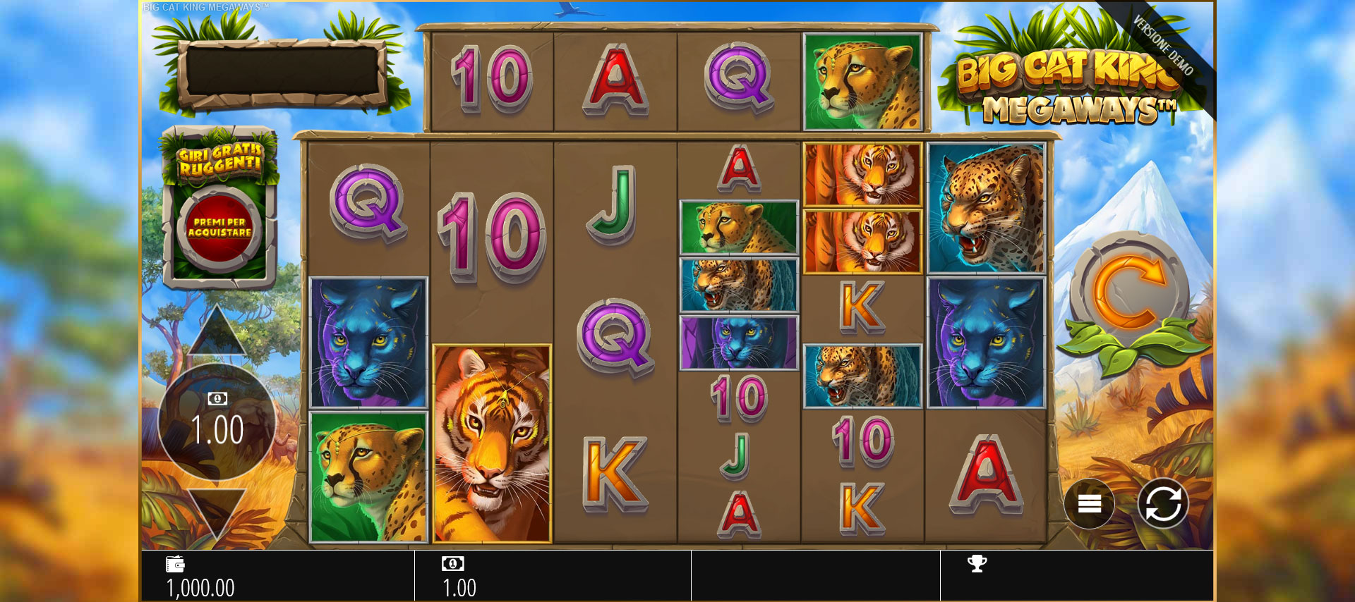 griglia di gioco della slot online Big Cat King Megaways