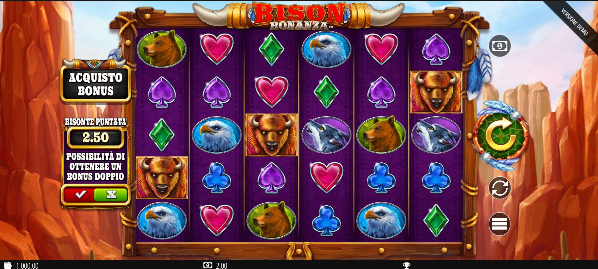 schermata del gioco slot machine bison bonanza