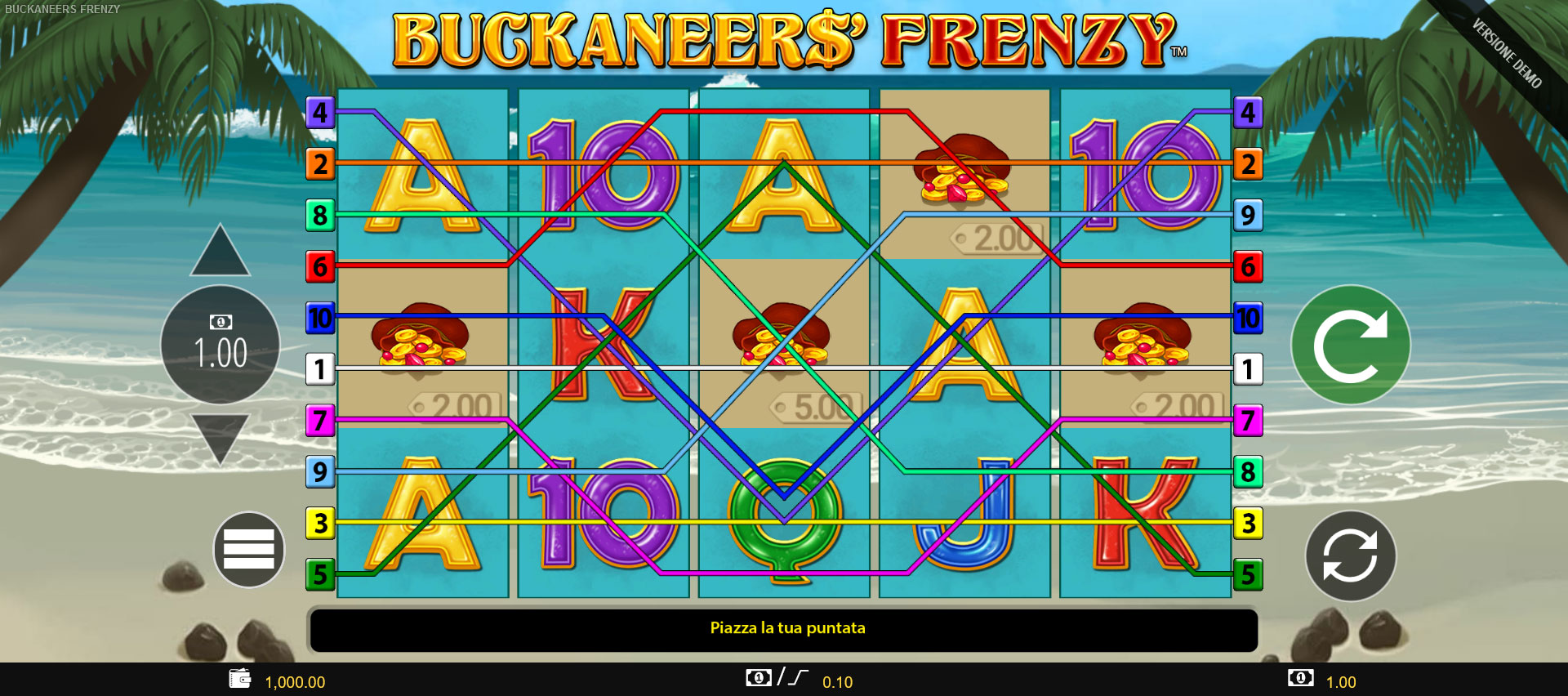griglia di gioco della slot online buckaneers frenzy