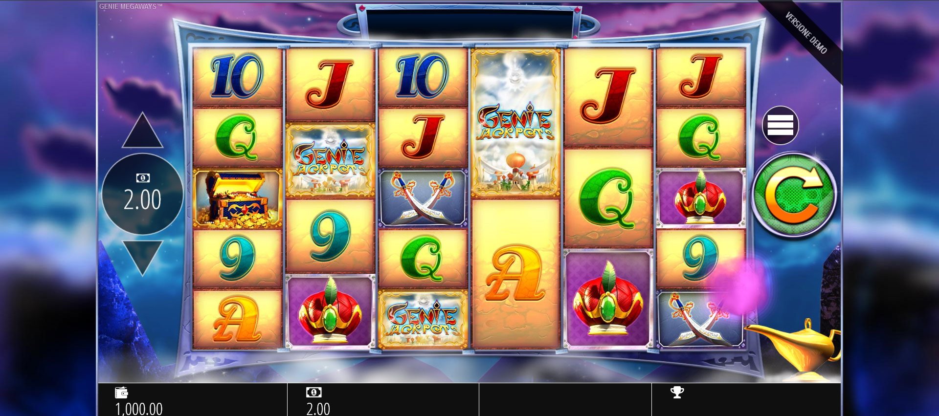 griglia di gioco della slot machine Genie Jackpots Megaways