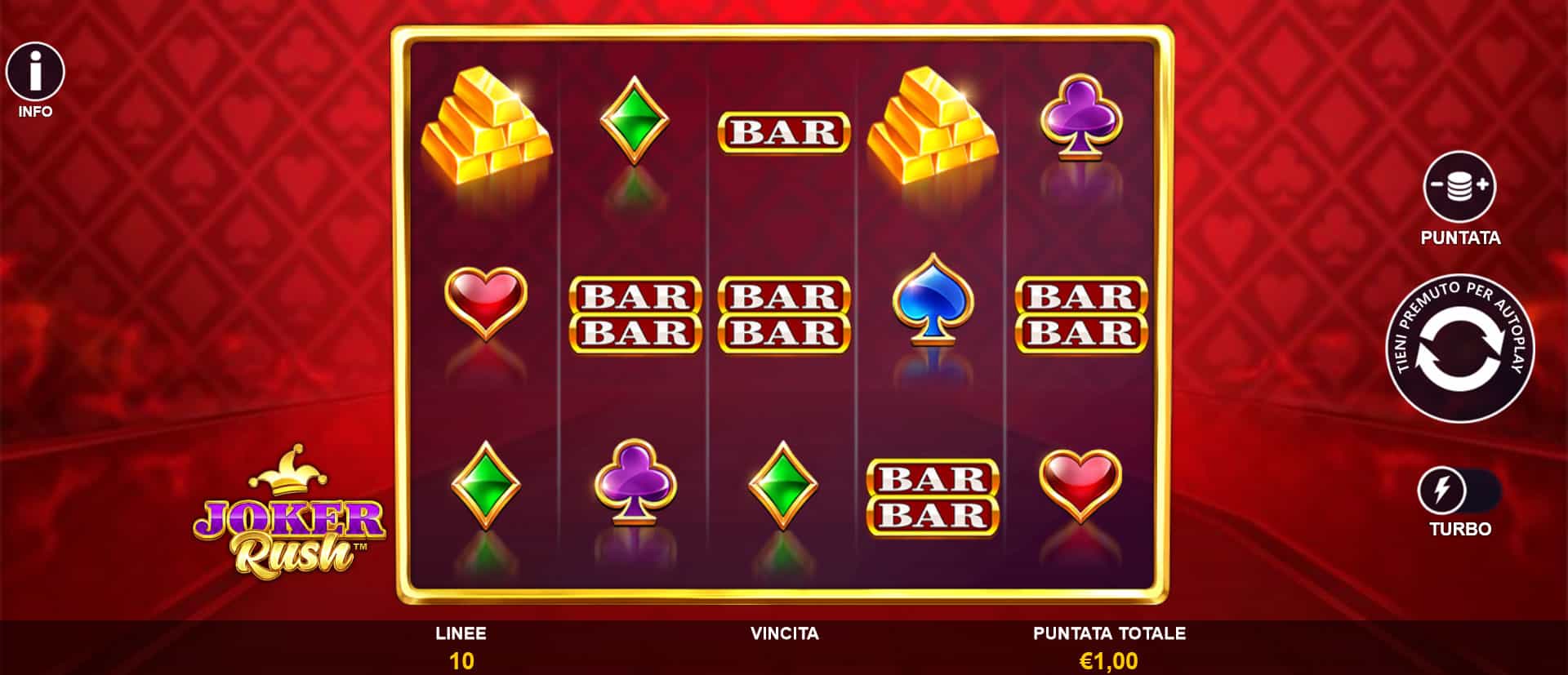 schermata di gioco della slot online joker rush