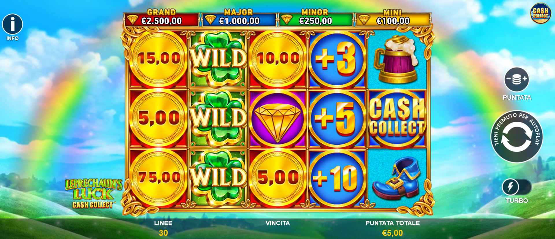 griglia di gioco della slot online Leprechaun’s Luck Cash Collect