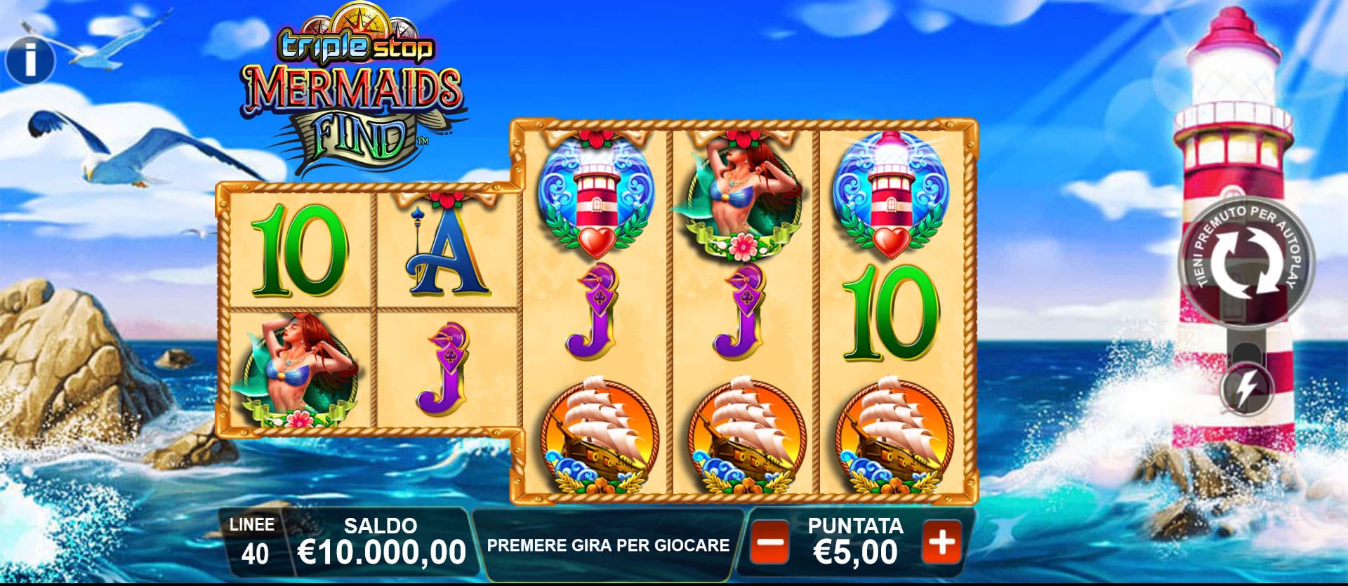 griglia di gioco della slot machine Triple Stop Mermaids Find