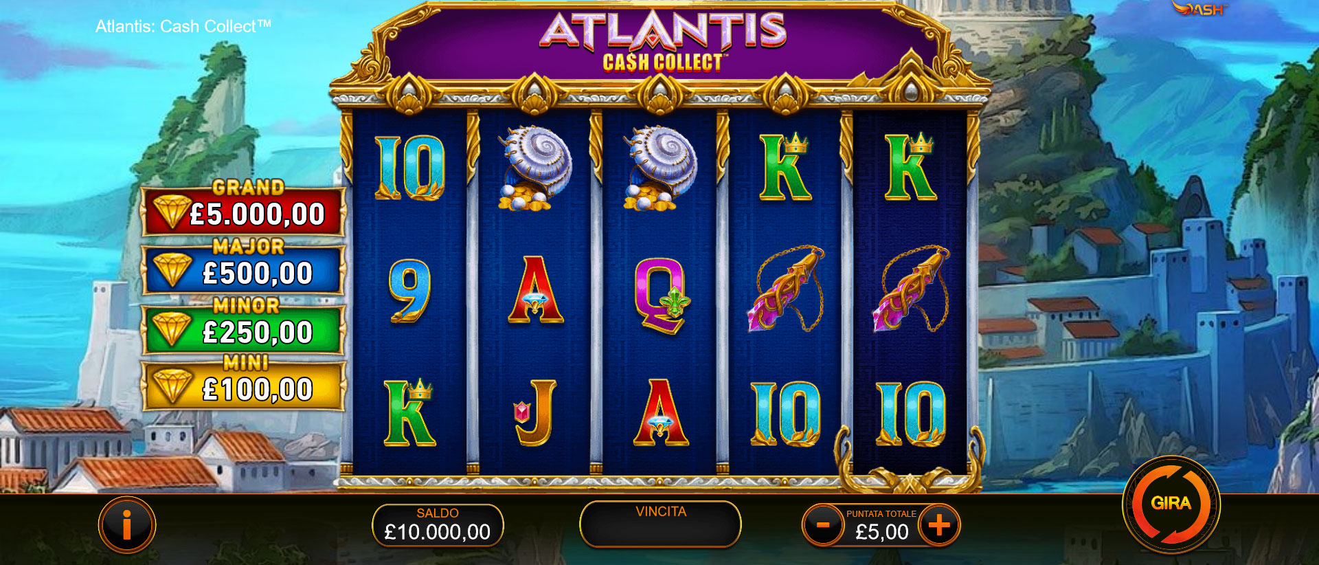 griglia di gioco della slot machine Atlantis Cash Collect