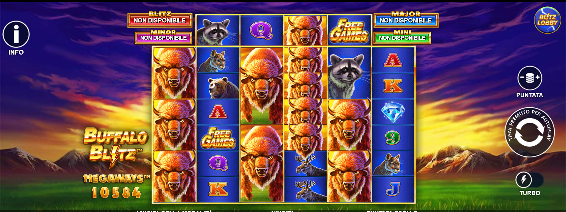 griglia del gioco slot machine Buffalo Blitz Megaways