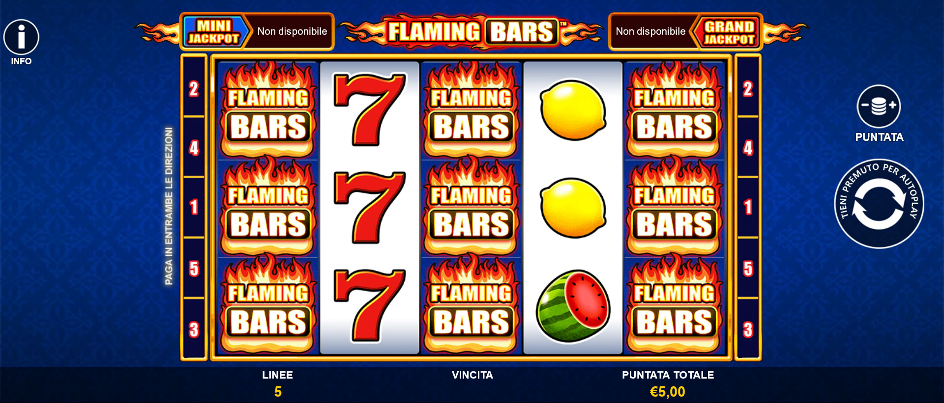 schermata della slot machine Flaming Bars