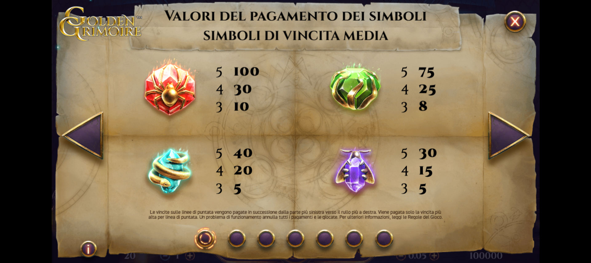 simboli del gioco slot online Golden Grimoire