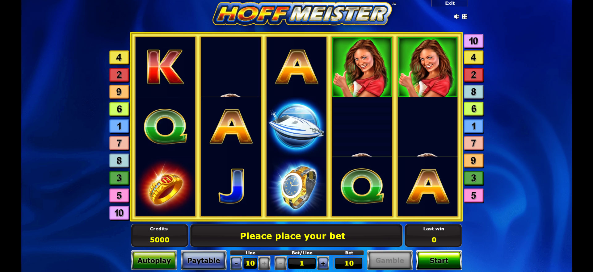 griglia di gioco della slot machine Hoffmeister