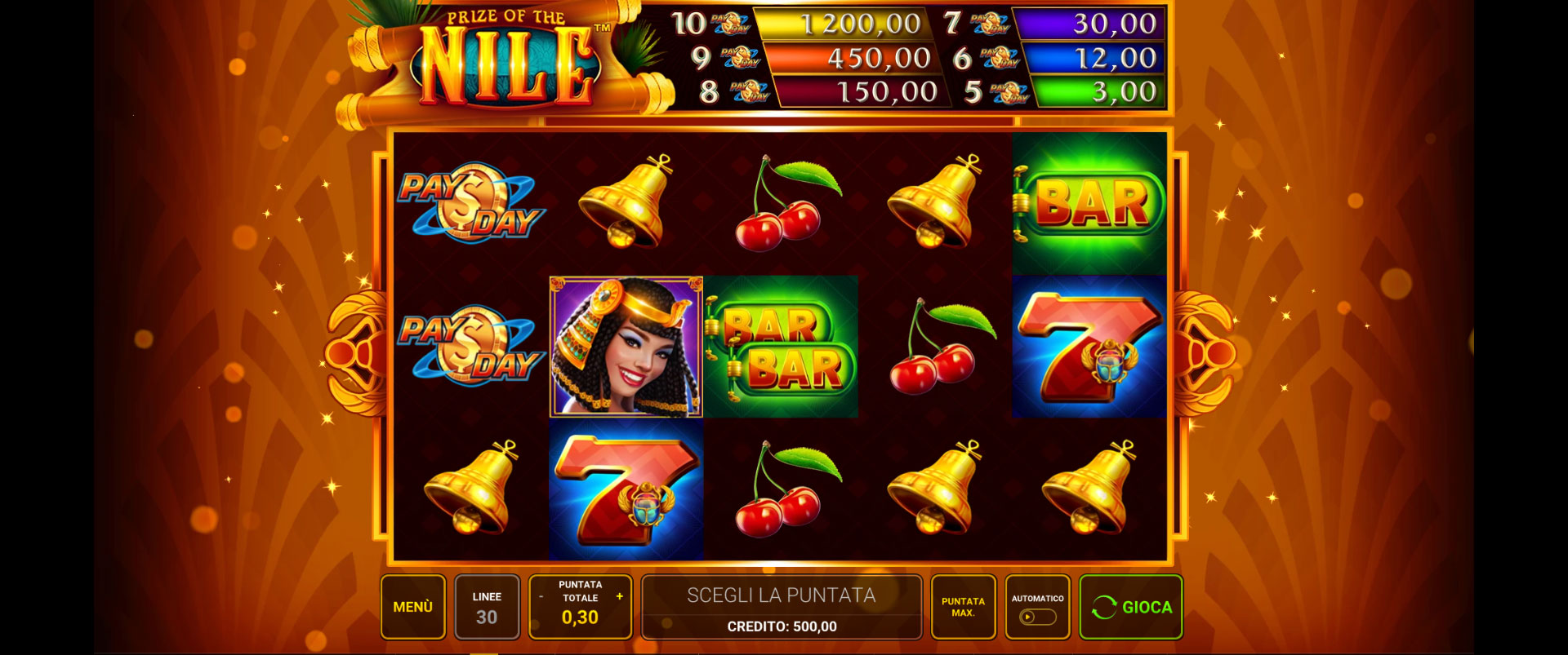 griglia del gioco slot machine prize of the nile