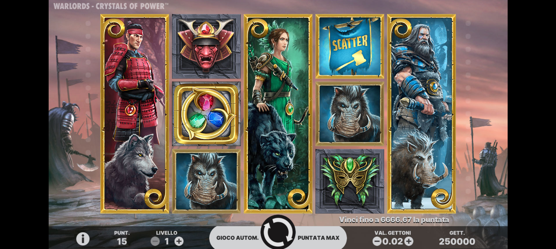 griglia di gioco della slot online Warlords: Crystals of Power