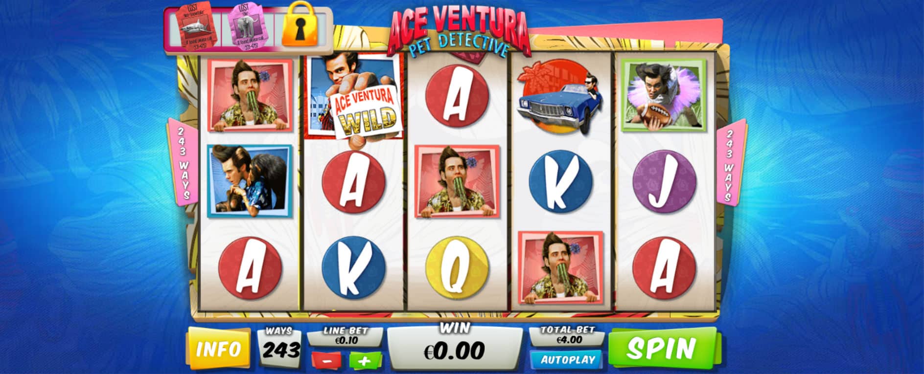 schermata del gioco slot online ace ventura