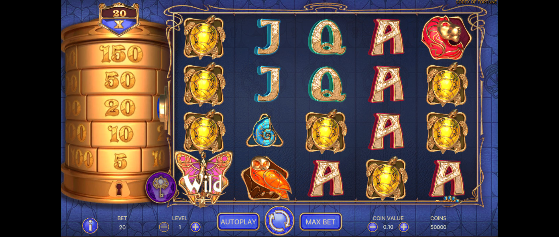 schermata del gioco slot machine codex of fortune