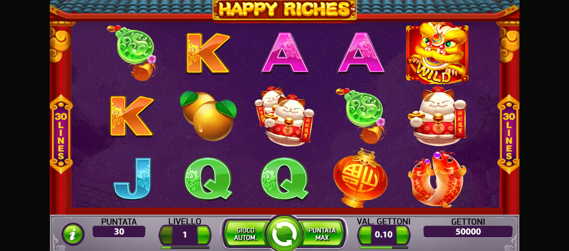 griglia di gioco della slot online happy riches
